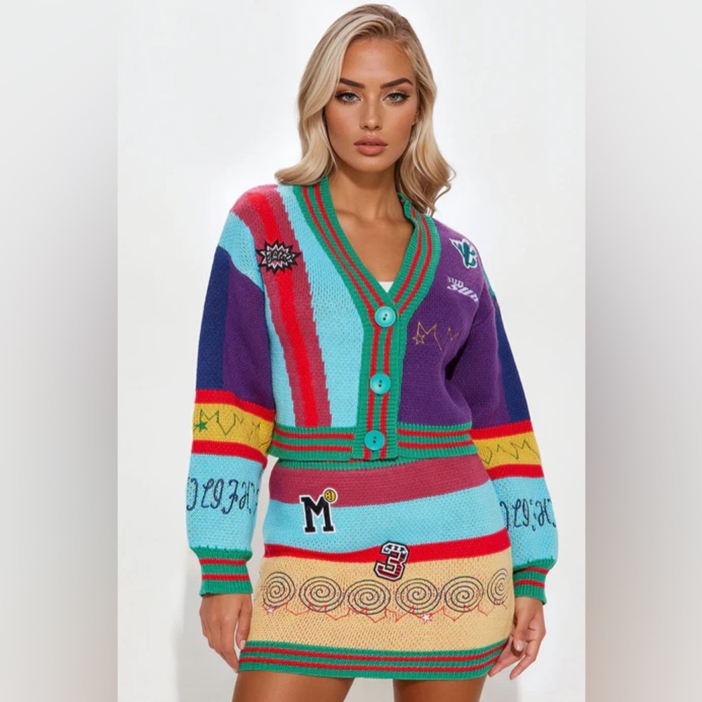 Sweater Mini Skirt Set - Multi Color